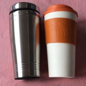 Two fall travel cups.Stainless steel/plastic.